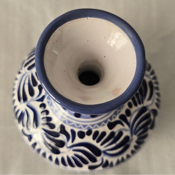 NOT FOR SALE Vintage Talavera Blue And White Mexican Majolica Pottery Vase 5" - Picture 4 of 8